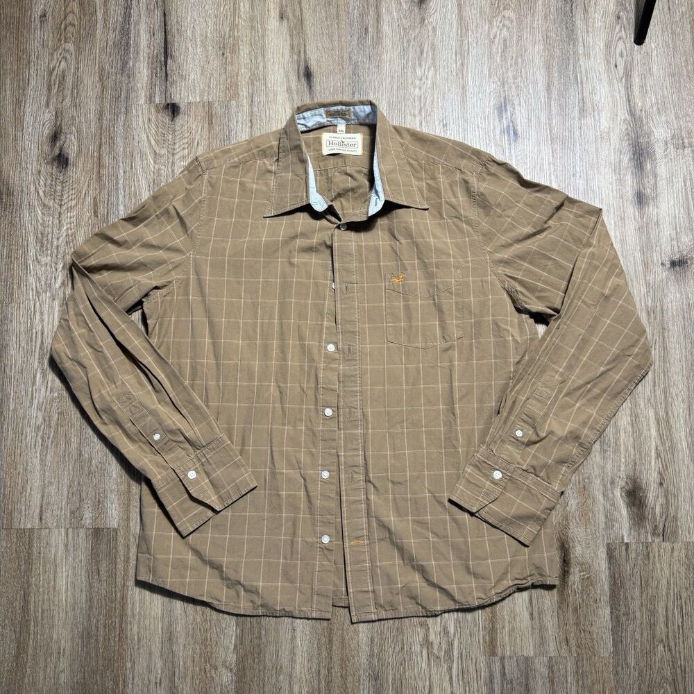Hollister Classic California Windowpane Button Up Shirt Men’s XXL Brown Y2K
